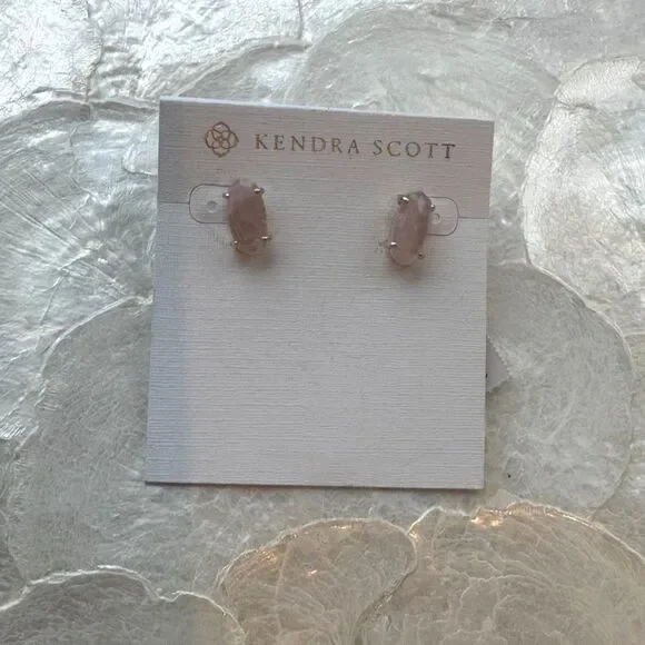 NWT Kendra Scott Emilie Gold Rose Quartz Stud Earrings - Picture 2 of 10